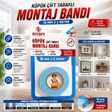 Bumy Çift Taraflı Köpük Montaj Bandı 18 Mm x 2 Metre Yapışkanlı Cam Ayna Plastik Metal Banyo Mutfak - Beyaz