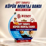 Bumy Çift Taraflı Köpük Montaj Bandı 19 mmX 10 metre İç Ve Dış Mekan Kullanıma Uygun Bantı Bantları - Beyaz