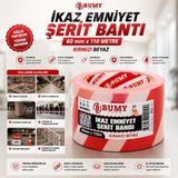 Bumy Kırmızı Beyaz Emniyet Şeridi İkaz Bandı 60 mm x 110 metre Uyarı Şerit Bantı Güvenlik Alan
