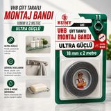 Bumy Vhb Ultra Güçlü 18 mm x 2 METRE Çift Taraflı Montaj Bandı Gri Bantları Araç Ayna Plastik Metal Bantı Bantları