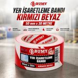 Bumy Yer İşaretleme Bandı Kırmızı Beyaz 50 mm x 30 m Pvc Güvenlik Şerit Bantı Bantları