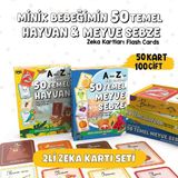 Bunbaza 2’li Zeka Kartı Seti 100 Görsel Hayvan ve Meyve Sebze Eğitici Kartlar 18 Ay 4 Yaş Eğitici Oyuncak