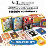 Bunbaza Zeka Kartları 3’lü Set 0-4 Yaş Kontrast Bebek Kartı + Hayvan + Meyve Sebze Eğitici Montessori Kartlar