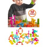 Bundeba 10 Parça Vantuzlu Vakum Molekül Yapı Silikon Taşları Popit Eğitici Oyuncak Squigz Puzzle Yapboz