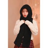 Bundeba Kulaksız Scarf Siyah Balaklava Kapşonlu Kadın Peluş Bere Atkı Kadın Welsoft Rüzgar Geçirmez Şapka