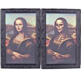 Bundera 3 Boyutlu Mona Lisa Tablosu Ofis Salon Duvar Süsü Çerçeveli Espirili Monalisa İskelet Tablo Portre