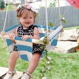Bundera Ahşap Bebek Salıncak Çocuk Beşik Hamak Salıncağı Mavi Çizgili mavi