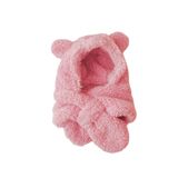 Bundera Avis Çocuk Kapşonlu Peluş Bere Atkı Welsoft Boyunluk Rüzgar Geçirmez Kulaklı Şapka (3-6 Yaş, Pembe)