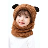 Bundera Panda Çocuk Kapşonlu Peluş Bere Atkı Welsoft Boyunluk Rüzgar Geçirmez Kulaklı Şapka (7-10 Yaş, Kahve)