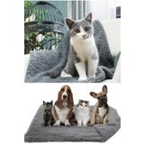 Bundera Peluş Evcil Kedi Minderi Yuvası Evi Kulübesi Matı Örtüsü 60x90 cm Gri Kedi Köpek Yatağı Battaniyesi