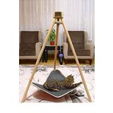Bundera Piramit Kedi Yatağı Gri Hamağı Evi Ahşap Tripod Evcil Hayvan Hamak Salıncak Köpek Yatağı Kedi Tırmalama