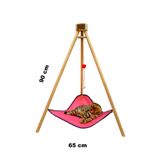 Bundera Piramit Kedi Yatağı Pembe Hamağı Evi Ahşap Tripod Evcil Hayvan Hamak Salıncak Köpek Yatağı Kedi Tırmalama