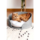 Bundera Puki Kedi Yatağı Gri Peluş Minderli Evcil Hayvan Kedi Minderi Kedi Yuvası Evi Kulübesi