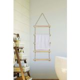 Bundera Towel Jüt Merdiven 5 Katlı Ahşap Banyo Mutfak Havlu Askısı Dekoratif Halat Havluluk