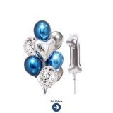 Bunloon 1 Yaş Gümüş Rakam Mavi Gümüş Balon Set Parti Süsleme