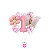 Bunloon 1 Yaş Pembe Rakam Kelebek Papatya Balon Set Parti Süsleme