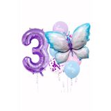 Bunloon 3 Yaş Mor Rakam Kelebek Temalı Balon Set Dekoru