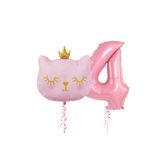 Bunloon 4 Yaş Retro Pembe Rakam Kedi Kafa Folyo Balon Set Parti Süsleme