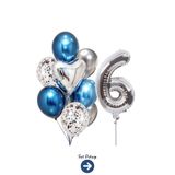 Bunloon 6 Yaş Gümüş Rakam Mavi Gümüş Balon Set Parti Süsleme