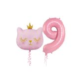 Bunloon 9 Yaş Retro Pembe Rakam Kedi Kafa Folyo Balon Set Parti Süsleme