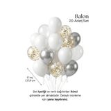 Bunloon Beyaz Şeffaf Konfetili Balon Seti 20 Adet Doğum Günü Parti Süsleme