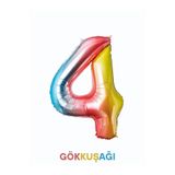 Bunloon Gökkuşağı Renk 4 Rakam Dev Folyo Balon 76 cm Doğum Günü Parti Süsleme