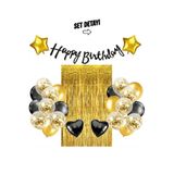 Bunloon Gold Siyah Doğum Günü Parti Süsleme Seti 27 Parça Banner Balon ve Arka Plan Perdesi Seti