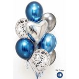 Bunloon Gümüş Kalp Krom Mavi Gümüş Balon Set 10 Parça Doğum Günü Parti Süsleme