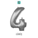Bunloon Gümüş Renk 4 Rakam Folyo Balon 76 cm Doğum Günü Parti Süsleme