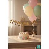 Bunloon Kaligrafi Gold Renk Happy Birthday Yazı Banner 120 cm Doğum Günü Yazısı Parti Süsleme