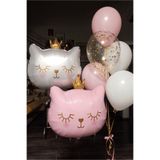 Bunloon Kedi Temalı Balon Seti Doğum Günü Parti Süsleme Pembe Beyaz