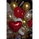 Bunloon Kırmızı Beyaz Krom Gold Kalp Folyo Konfetili Balon Seti 16 Lı Süsleme Doğum Günü