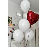Bunloon Kırmızı Kalp Folyo Balon Seti 10’lu Beyaz Şeffaf Doğum Günü Parti Süsleme
