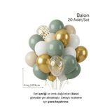 Bunloon Küf Yeşili Kum Rengi Doğal Balon Seti 20 Adet Doğum Günü Parti Süsleme