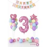 Bunloon Makaron 3 Yaş Doğum Günü Balon Seti Happy Birthday Parti Süsleri