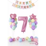Bunloon Makaron 7 Yaş Doğum Günü Balon Seti Happy Birthday Parti Süsleri