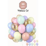 Bunloon Makaron Balon Seti 30 Adet PULLU Karışık Renk Pastel Doğum Günü Parti Süsleme
