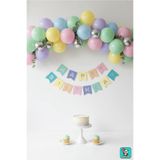 Bunloon Makaron Renkli Happy Birthday Gümüş Yazılı Banner Doğum Günü Yazısı Parti Süsleme