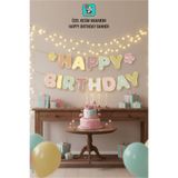 Bunloon Makaron Renkli Happy Birthday Yazı Banner – 120 cm Parti ve Doğum Günü Süsü