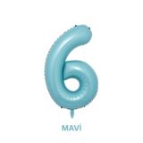 Bunloon Mavi Renk 6 Rakam Dev Folyo Balon 76 cm Doğum Günü Parti Süsleme