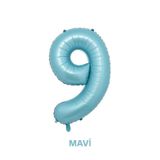 Bunloon Mavi Renk 9 Rakam Dev Folyo Balon 76 cm Doğum Günü Parti Süsleme