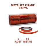 Bunloon Metalize Kırmızı Rafya 25 Metre – 1 Adet Süsleme Kurdelesi