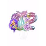 Bunloon Mor Renk 2 Yaş Deniz Kızı Temalı 6 Parça Balon Seti Parti Süsleme