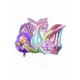 Bunloon Mor Renk 4 Yaş Deniz Kızı Temalı 6 Parça Balon Seti Parti Süsleme