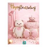 Bunloon Pembe Ayıcık Temalı 1 Yaş Doğum Günü Folyo Balon Seti Parti Süsleme