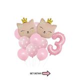 Bunloon Pembe Kedi Temalı 3 Yaş Doğum Günü Folyo Balon Seti 11 Parça Parti Süsleme