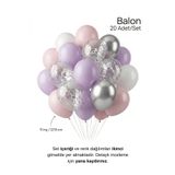 Bunloon Pembe Lila Kelebek Temalı Balon Seti 20 Adet Kız Doğum Günü Parti Süsleme