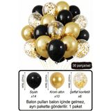 Bunloon Siyah Krom Altın Konfetili Balon Seti 30 Parça Doğum Günü Parti Süsleme