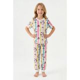 Bunny Hopp %100 Pamuk Yazlık Kısa Kollu Unicorn ve Kedi Desenli Kız Çocuk Pijama Takımı - Çok Renkli - 5 - 6 Yaş