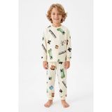 Bunny Hopp Erkek Çocuk %100 Pamuk Süprem Penye Uzun Kollu Pijama Takımı - Krem - 9 - 10 Yaş